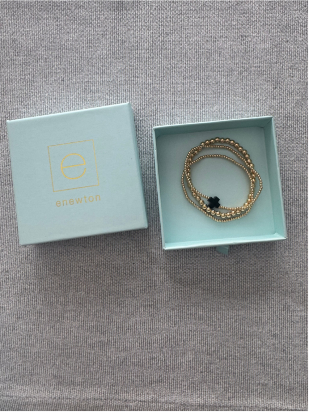 eNewton Gold Beaded Bracelet & Black Cross 3-Piece Stack